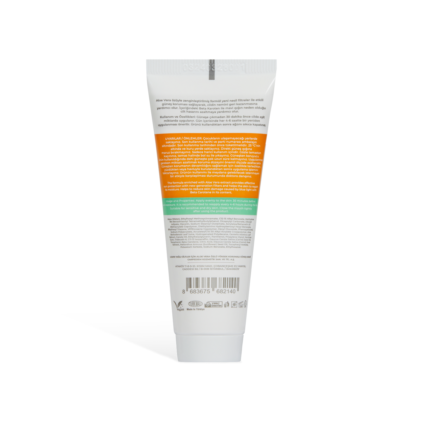 Aloe Vera Extract High Protection +50 Factor Sun Cream for Oily Skin 40ml