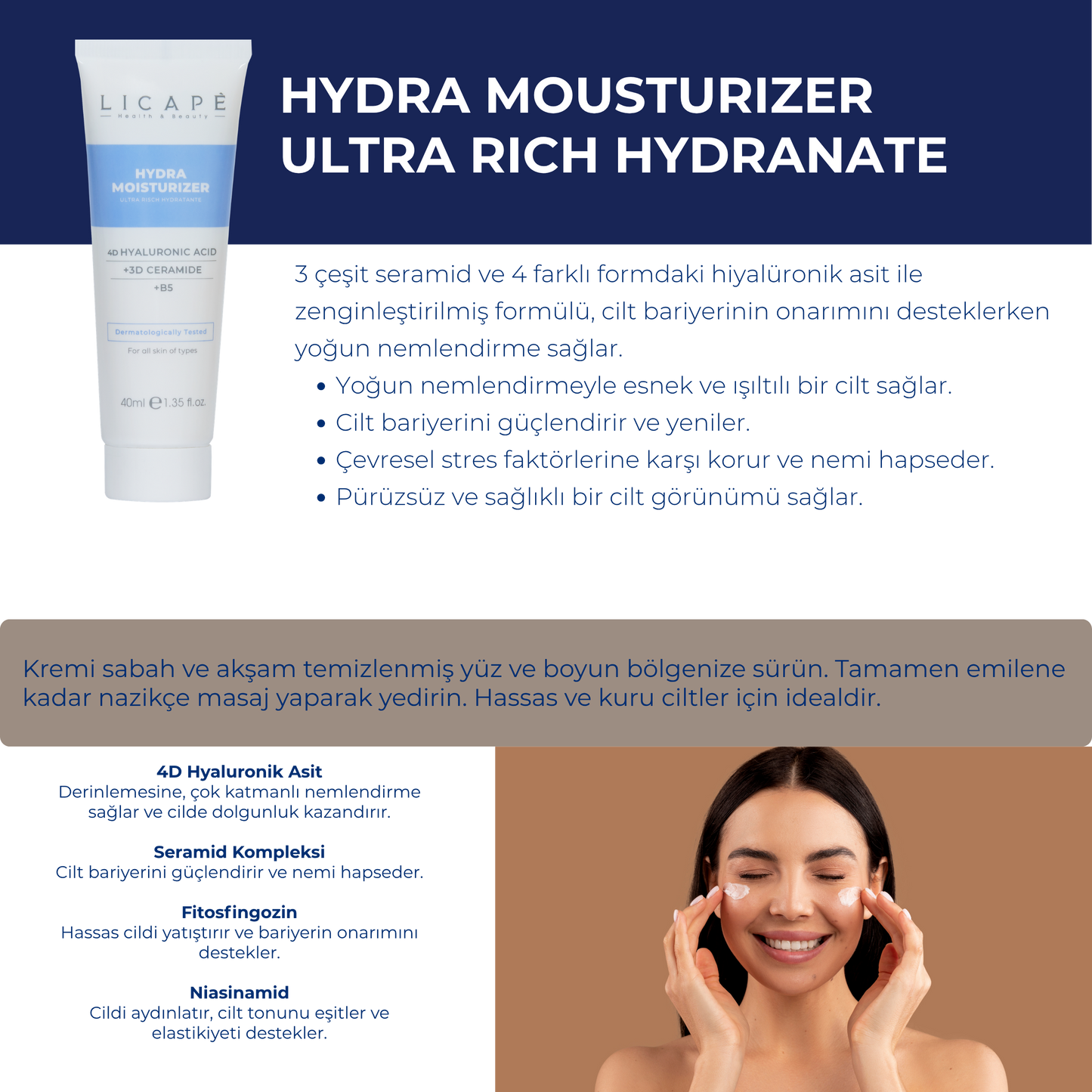 Yoğun Nemlendirici Aydınlatıcı 4D Hyaluronik Asit Su Bazlı Moisturizer Krem 40ml