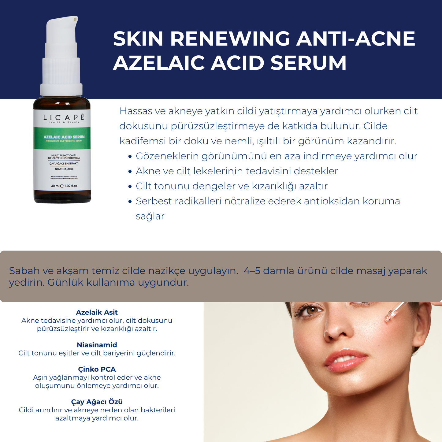 Yağlı ve Akneli Ciltler İçin Azelaic Acid Cilt Serumu 30ml