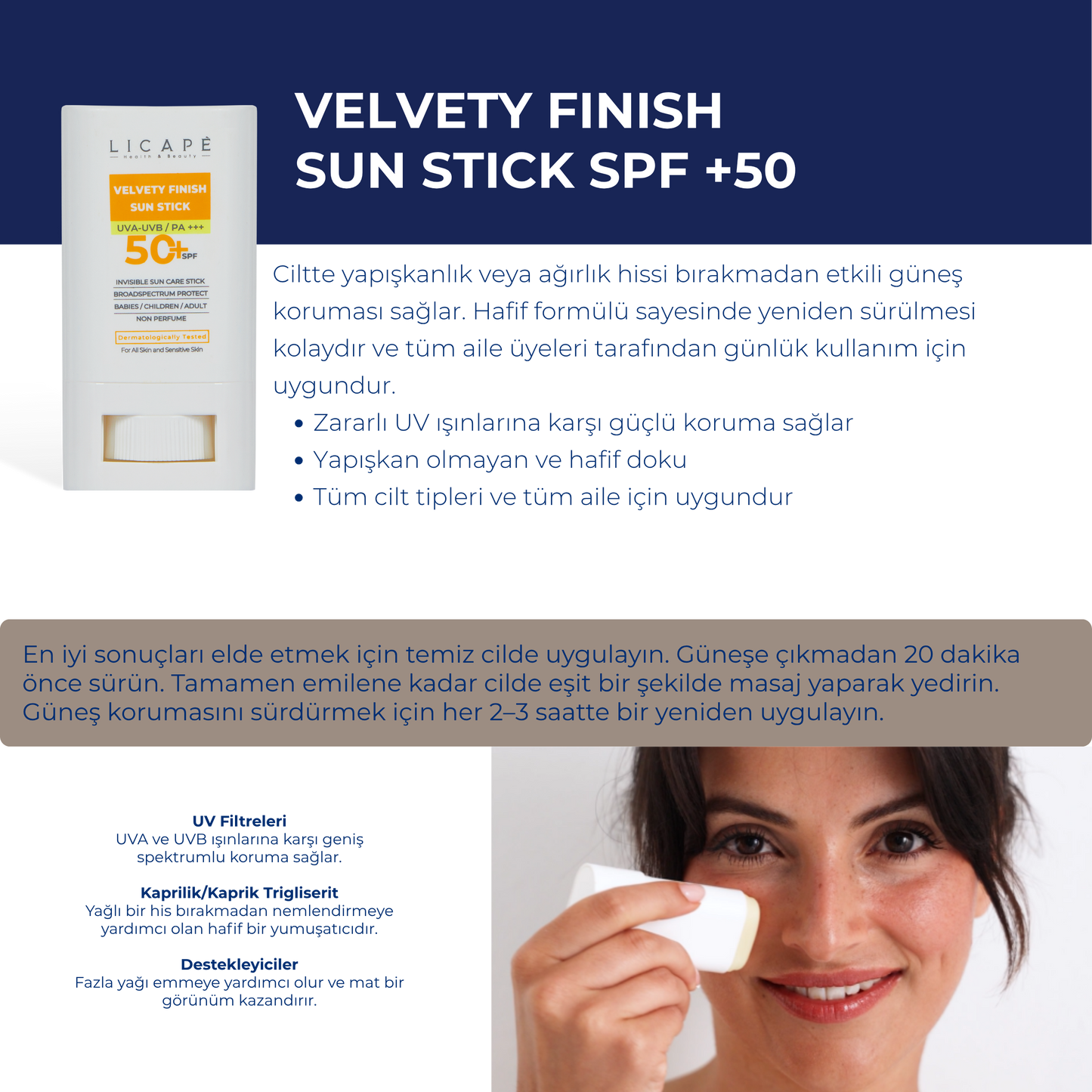 Yüksek Koruma Suya Dayanıklı Tüm Yaş Grubuna Uygun Stick 50 Faktör Güneş Kremi 18 ml