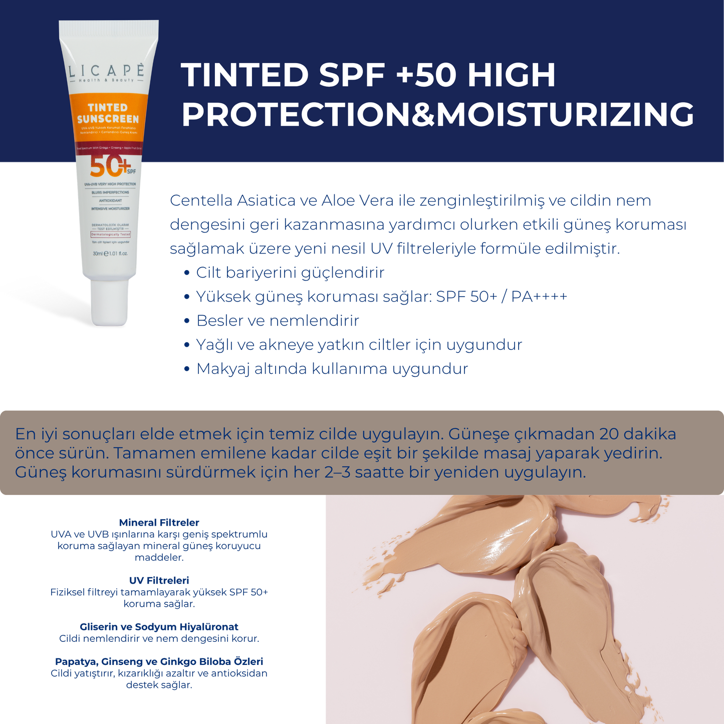 Yüksek Koruma Tinted (KAPATICI) 50 Spf Güneş Kremi