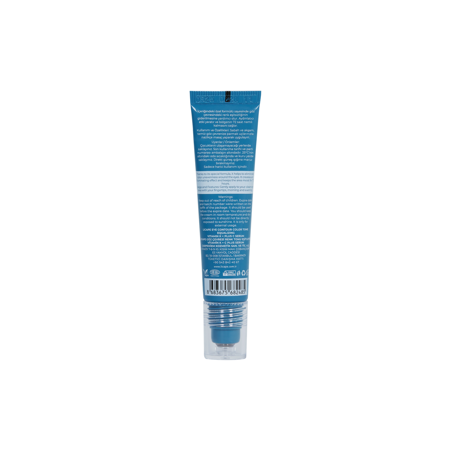 Morluk ve İnce Çizgi Karşıtı, Aydınlatıcı Vitamin K + C Göz Altı Serumu 15 ml
