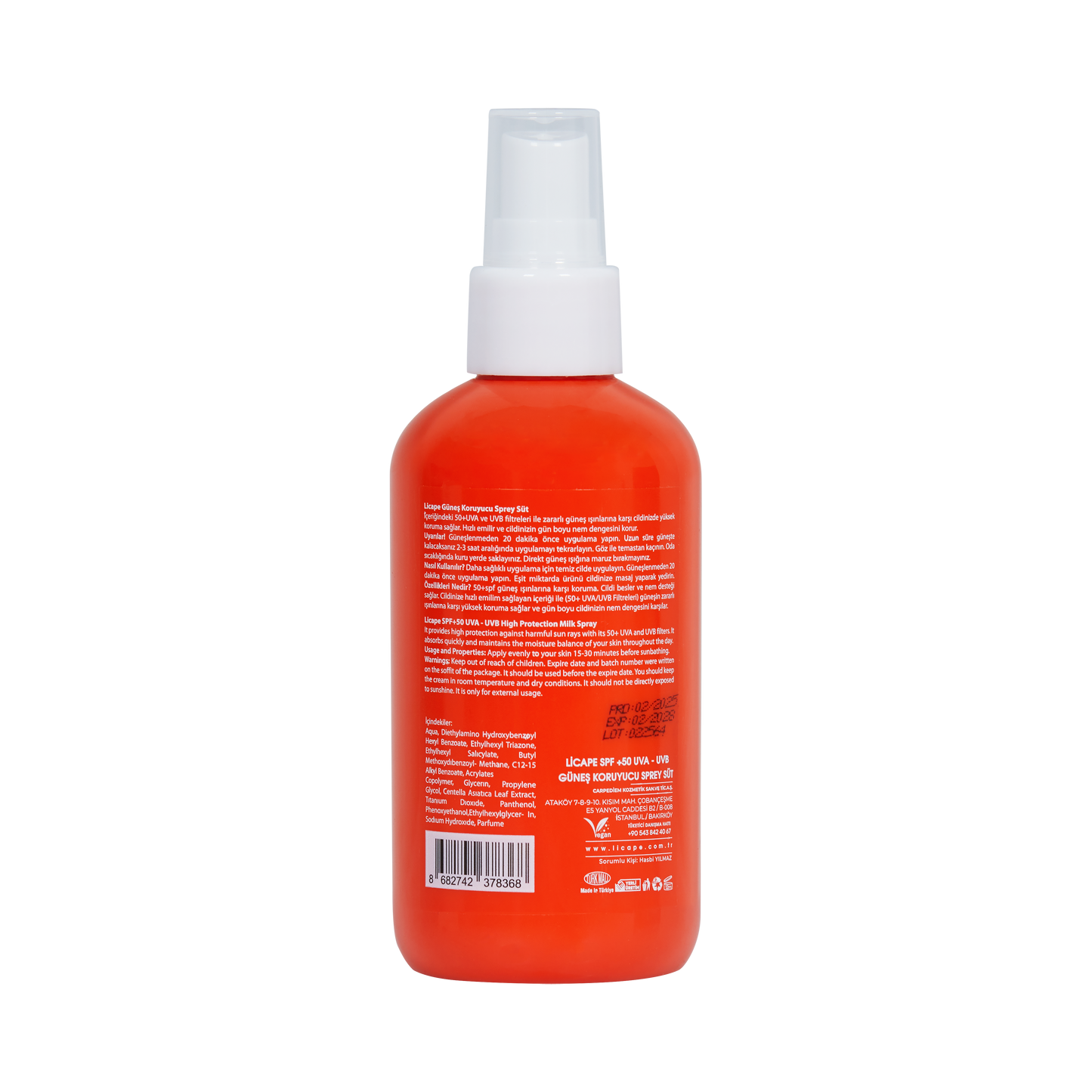 Spf 50 Faktör Uva - Uvb Güneş Koruyucu Sprey Süt 200ml
