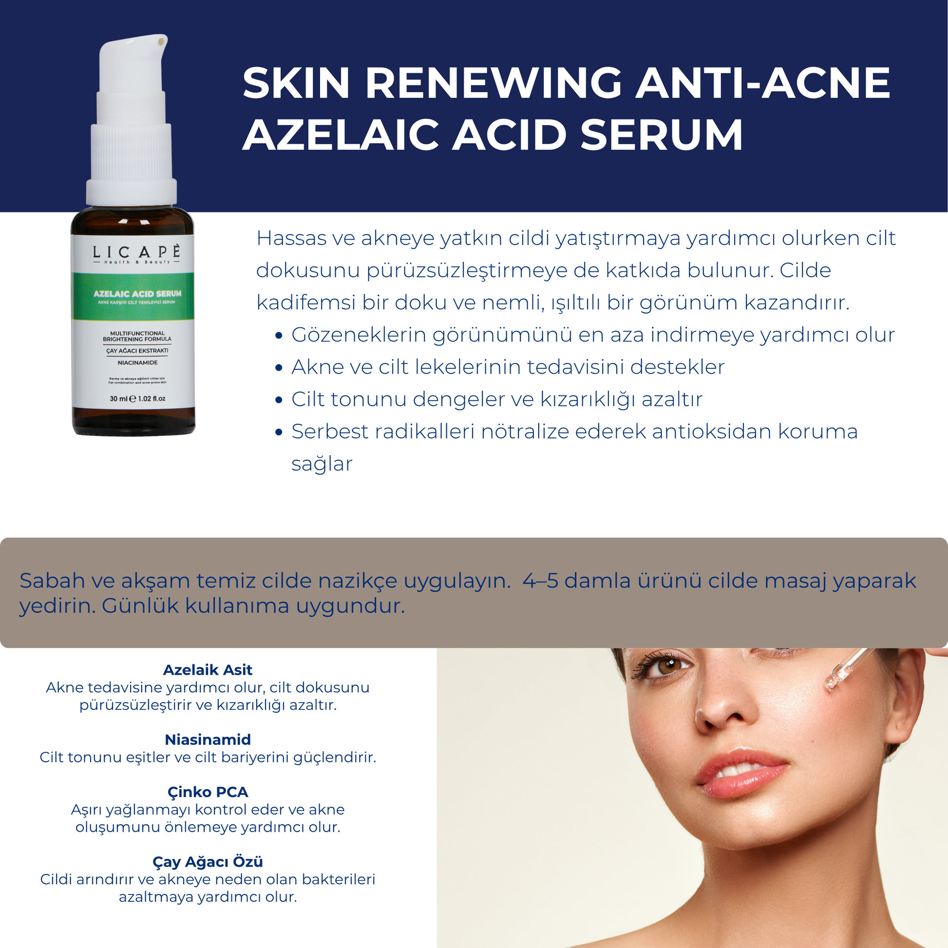 Yağlı ve Akneli Ciltler İçin Azelaic Acid Cilt Serumu 30ml