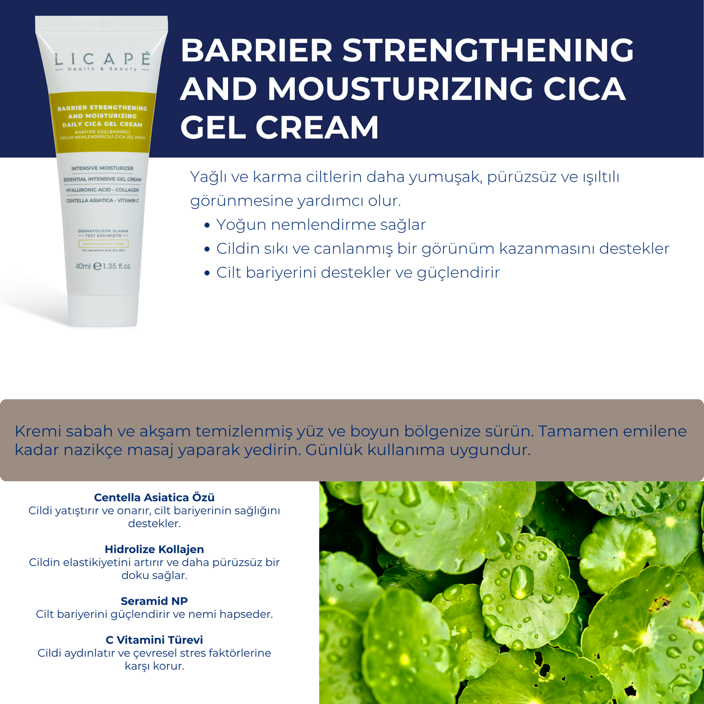 Bariyer Güçlendirici Yoğun Nemlendirici Cica Jel Krem 40ml