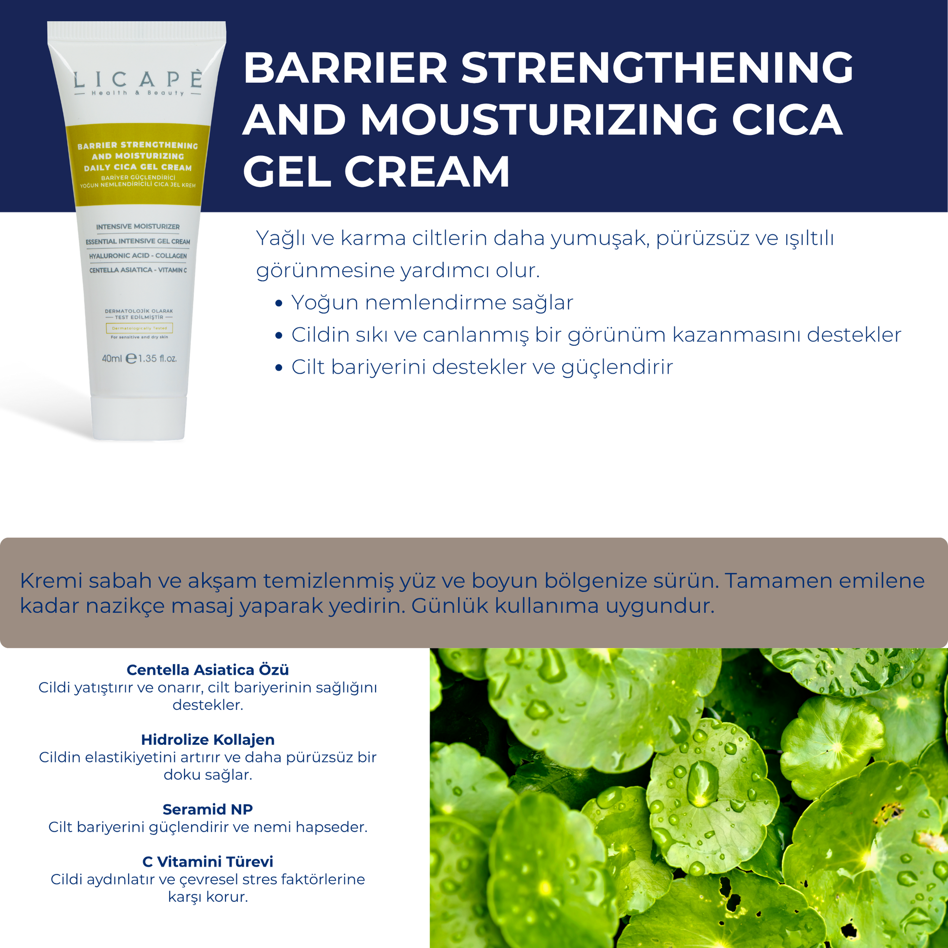 Bariyer Güçlendirici Yoğun Nemlendirici Cica Jel Krem 40ml