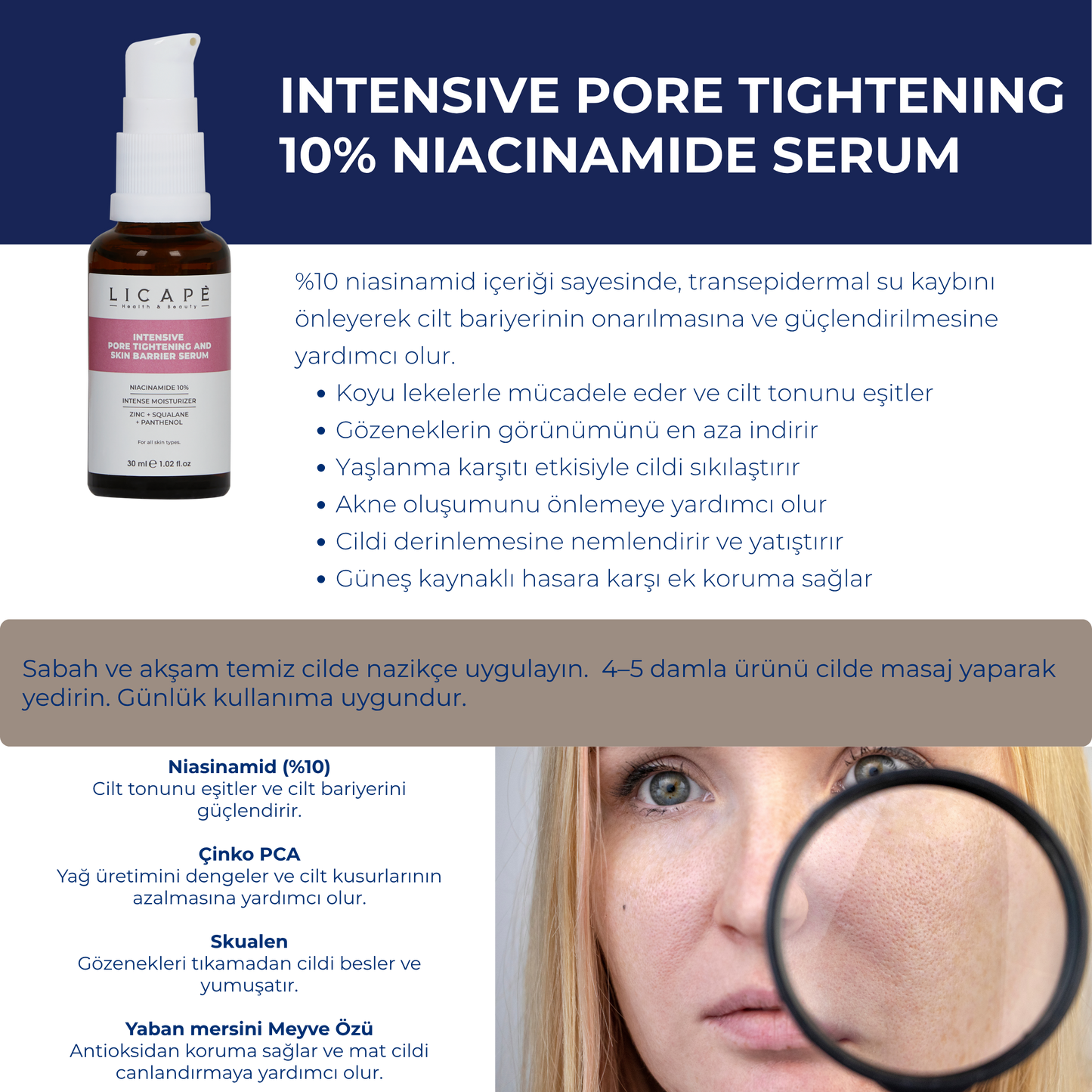 Gözenek Sıkılaştırıcı ve Cilt Bariyeri Güçlendirici Niacinamide %10 Serum 30ml