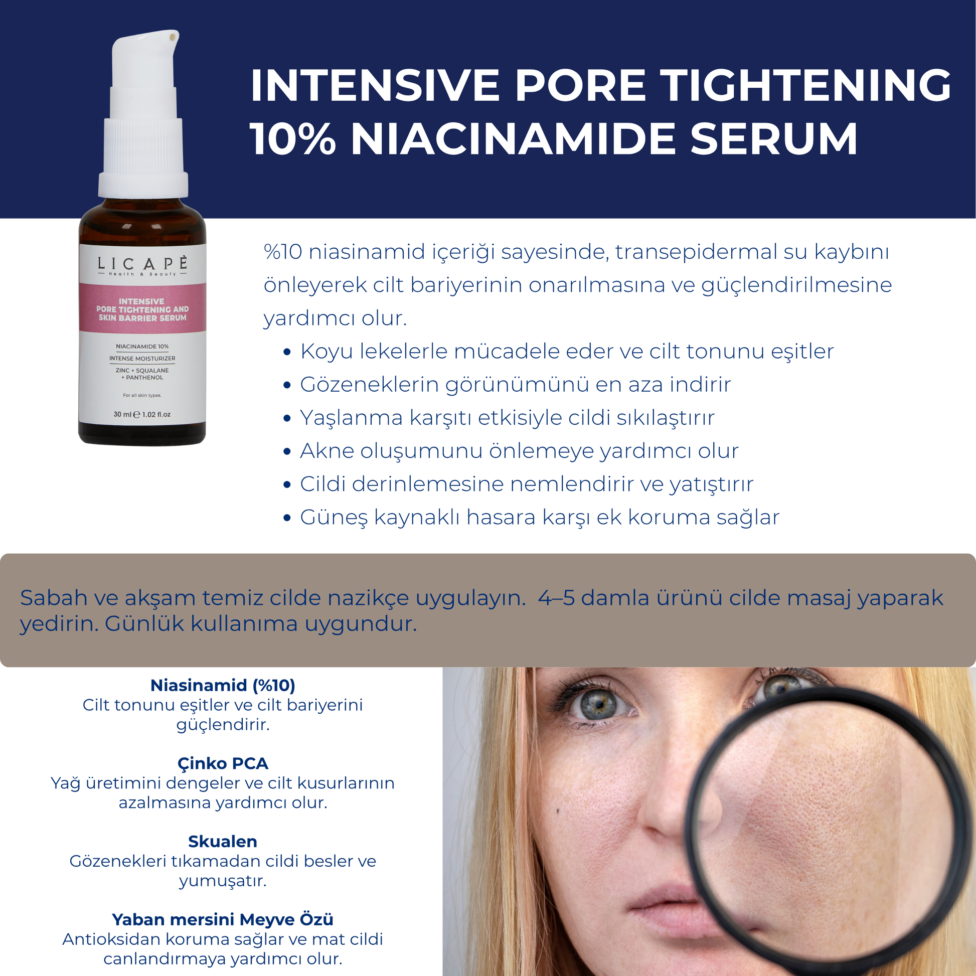 Gözenek Sıkılaştırıcı ve Cilt Bariyeri Güçlendirici Niacinamide %10 Serum 30ml