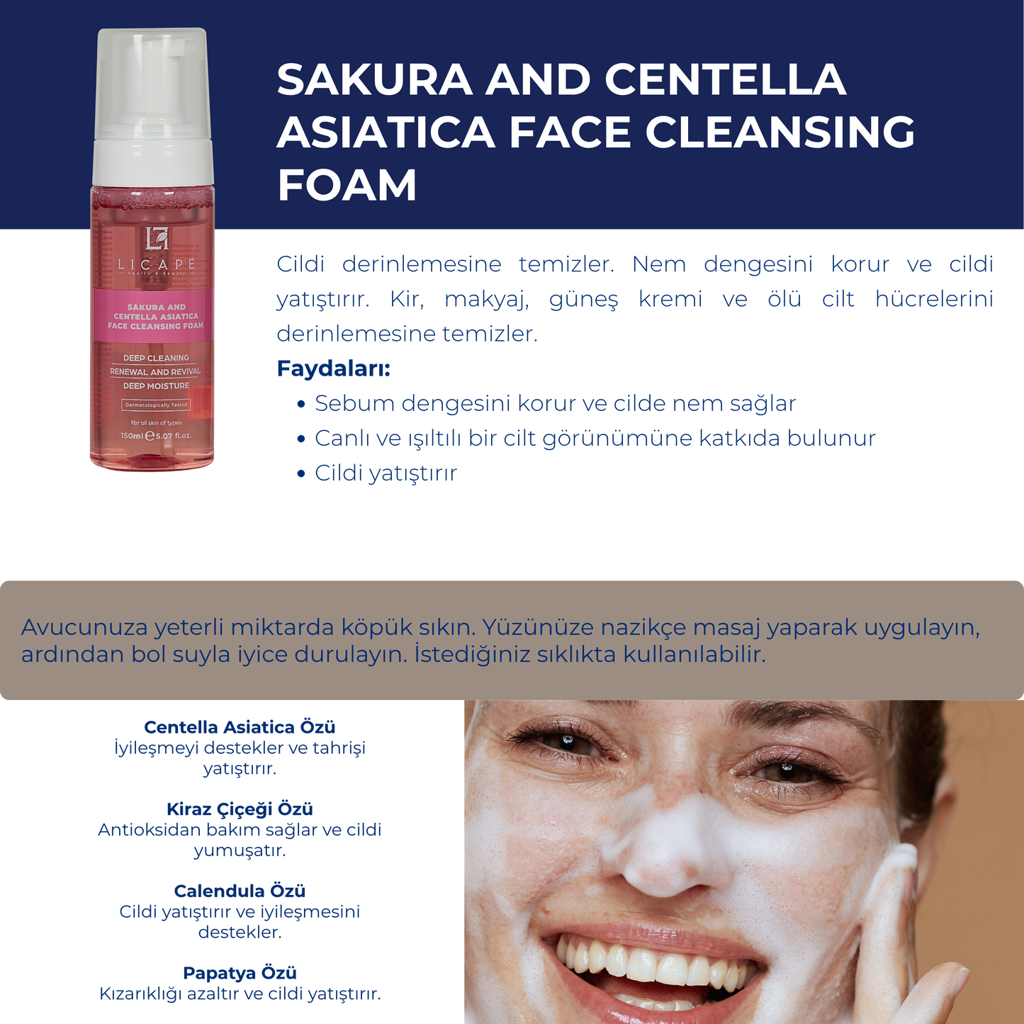 Sakura Ve Centella Asitica Yüz Temizleme Köpüğü 150ml