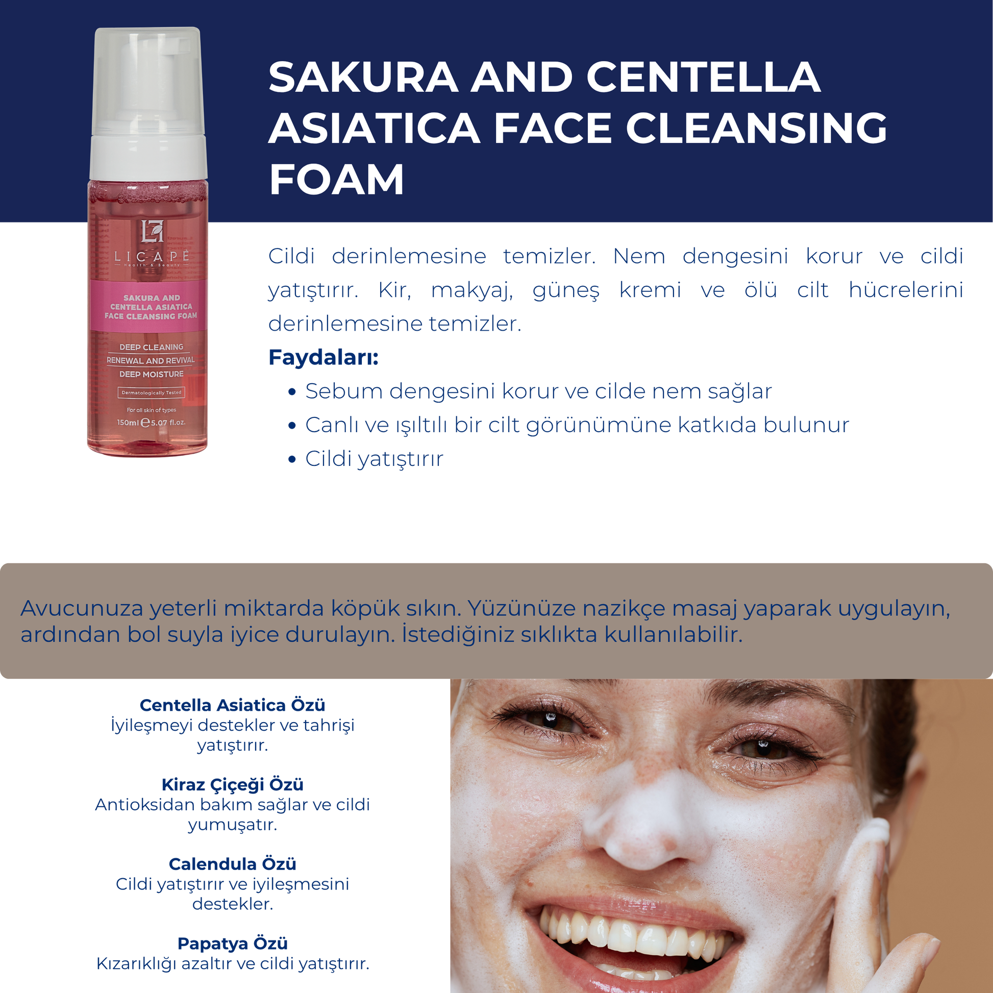 Sakura Ve Centella Asitica Yüz Temizleme Köpüğü 150ml