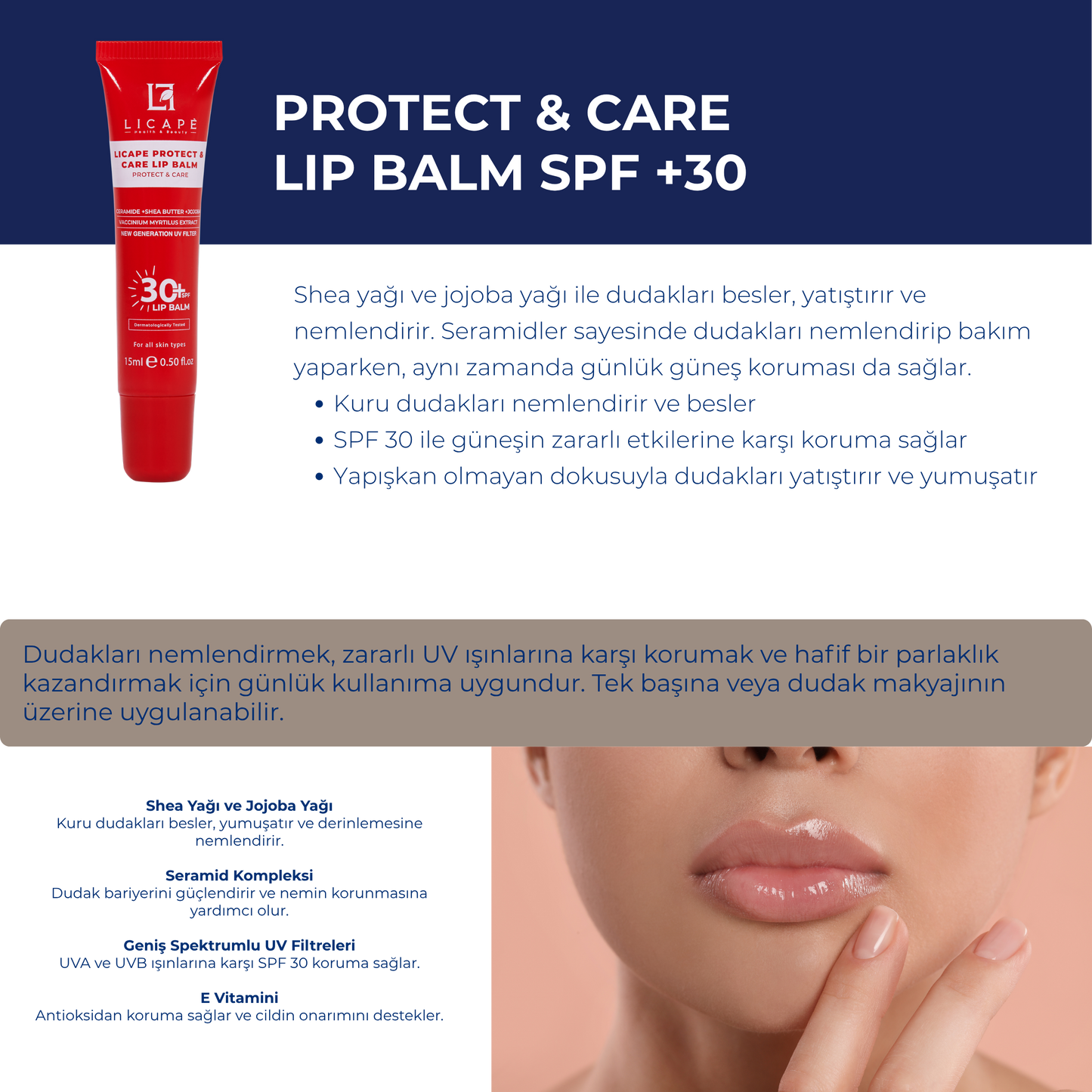 SPF 30 Koruyucu ve Nemlendirici Dudak Balmı | Renksiz