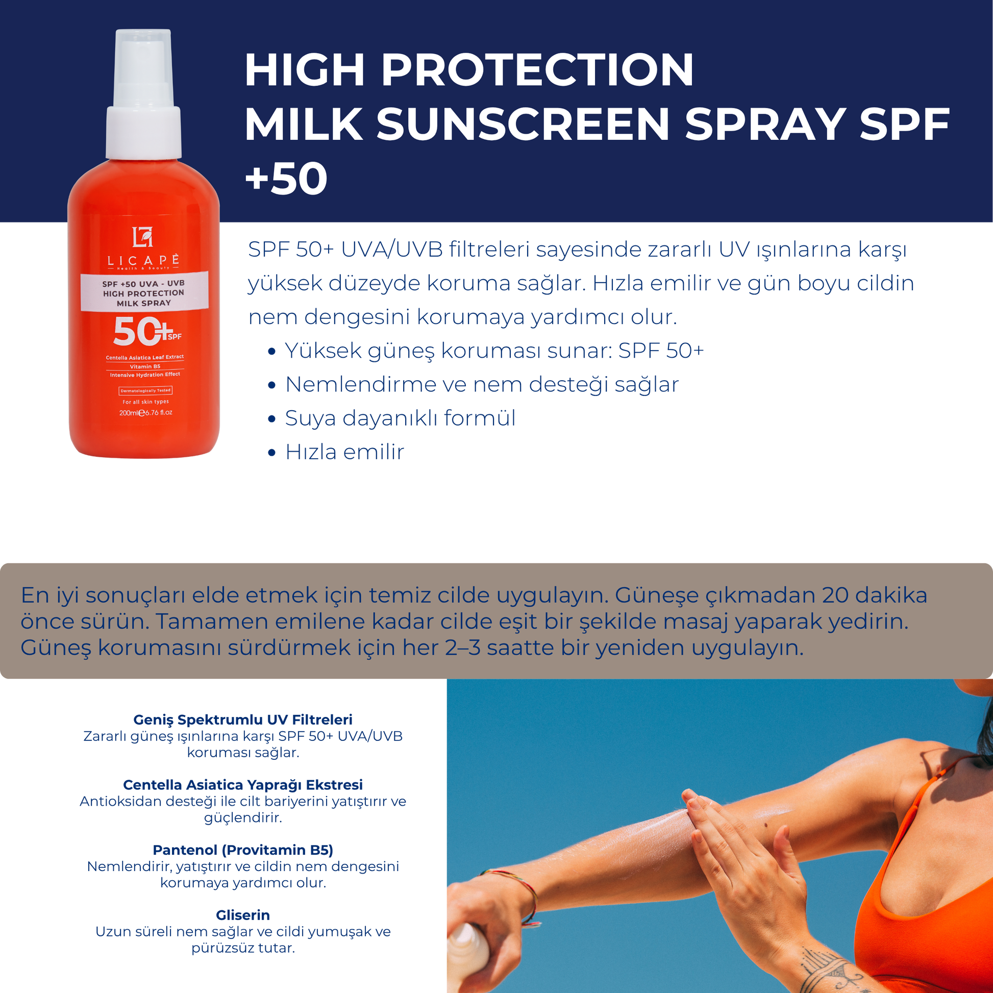 Spf 50 Faktör Uva - Uvb Güneş Koruyucu Sprey Süt 200ml