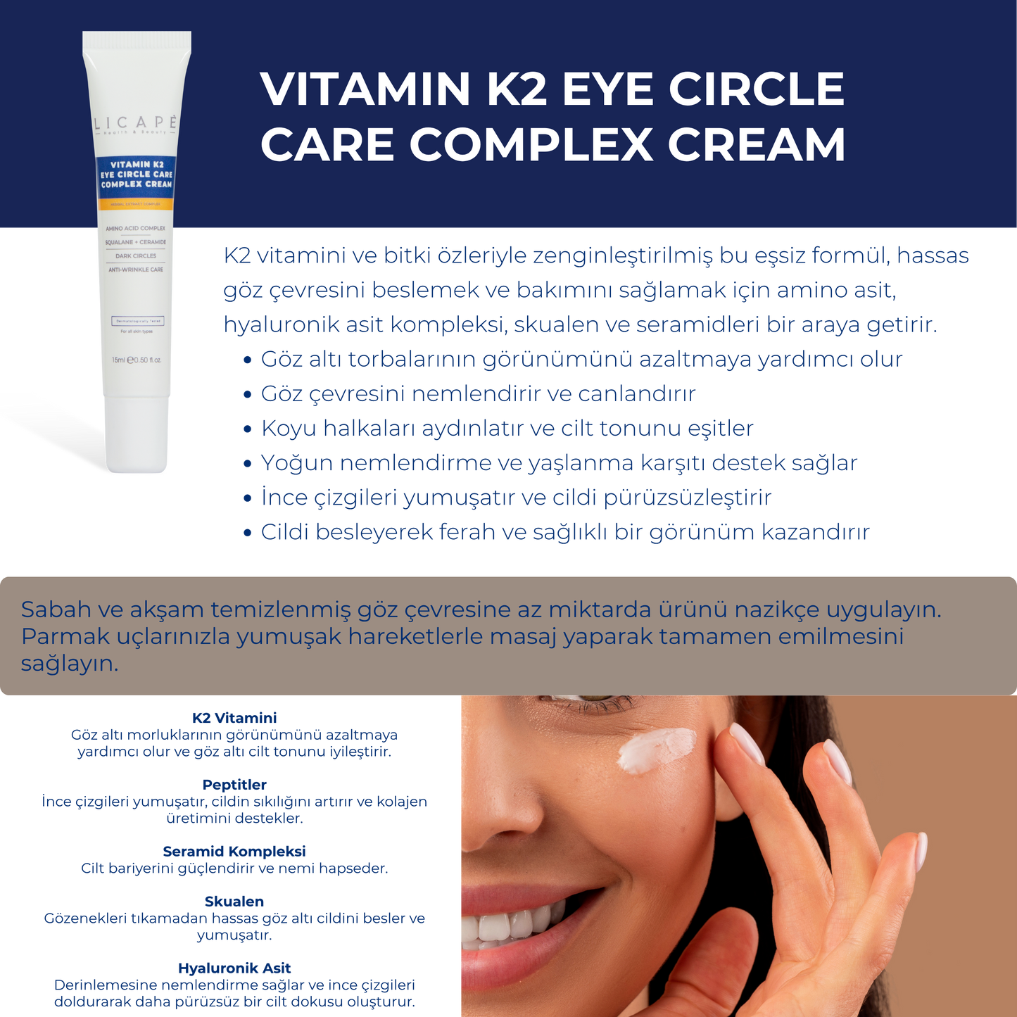 Vitamin K2 Göz Çevresi Bakım Kremi 15ml - Licape
